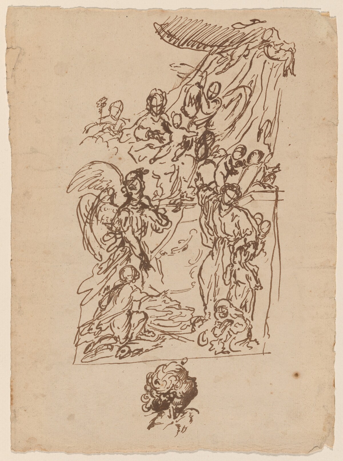 The Madonna and Child Seated on a Dais with Tobias and the Angel and a Saint Presenting Two Children by Pietro Giacomo Palmieri
