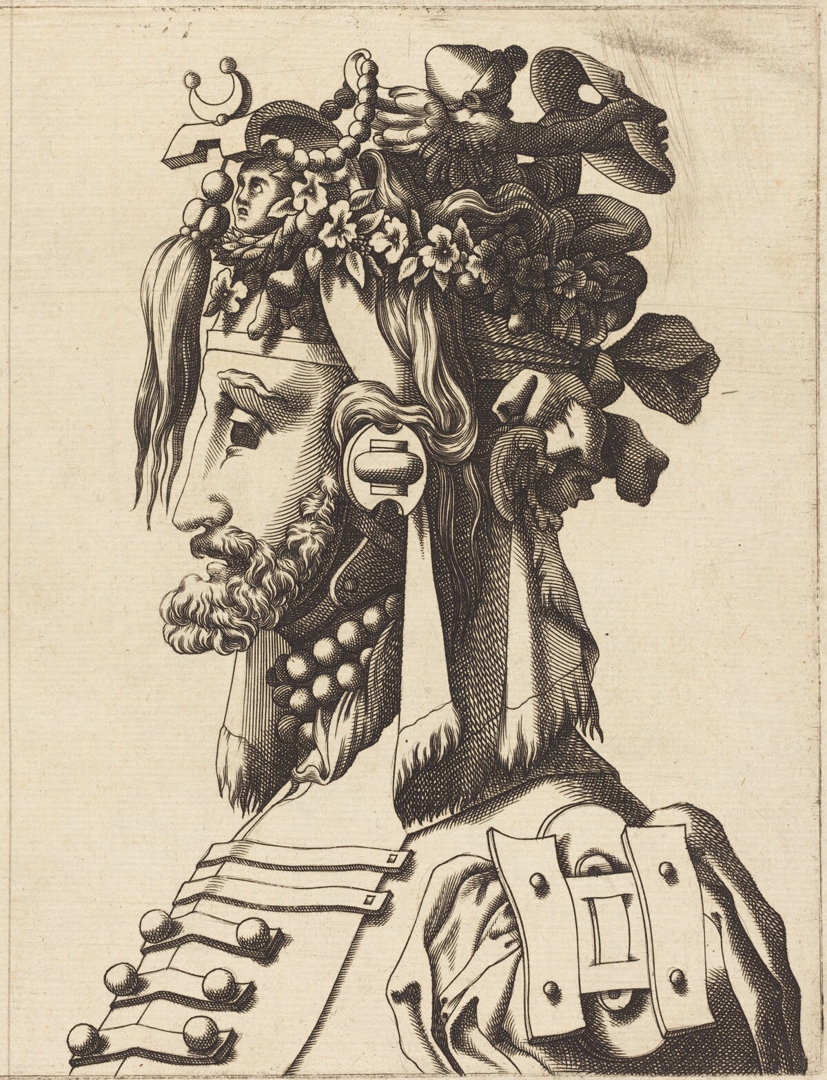 Bust of a Man in an Extravagant Costume by French 16th Century after René Boyvin or Pierre Milan