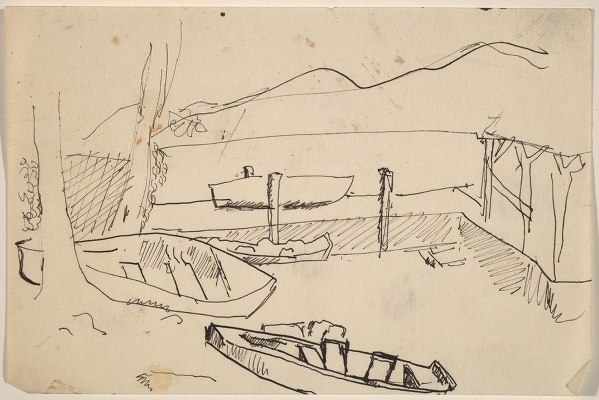 Boats on Shore and Docked at a Pier by Mark Rothko