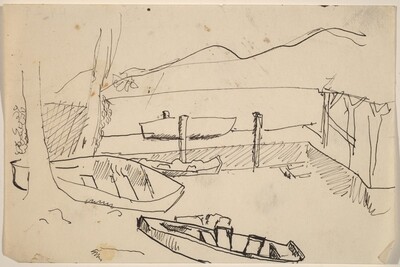 Boats on Shore and Docked at a Pier