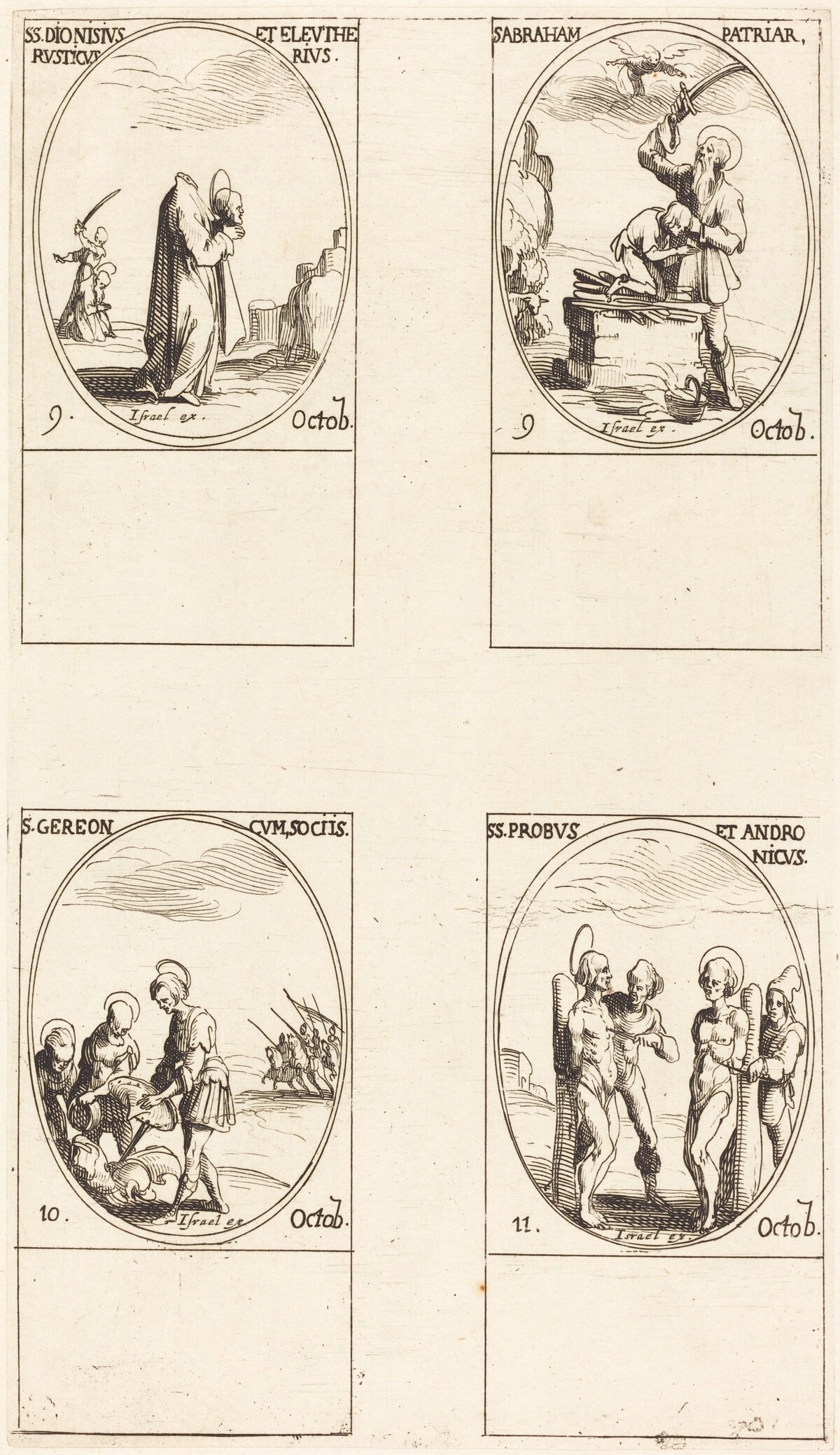 St. Dionysius, Rusticus & Eleutherius; St. Abraham; St. Gereon & Companions; Sts. Probus &  Andronichus by Jacques Callot