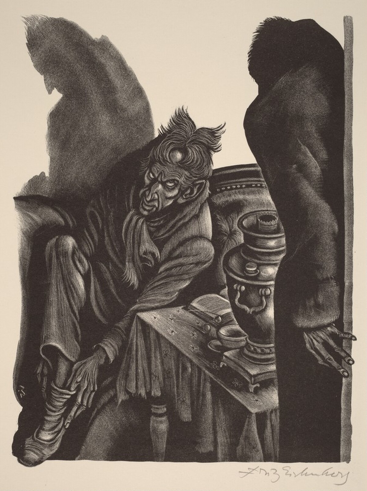 Last Interview with Smerdyakov  (Book XI: Ivan Fyodorovich, facing p.484) by Fritz Eichenberg