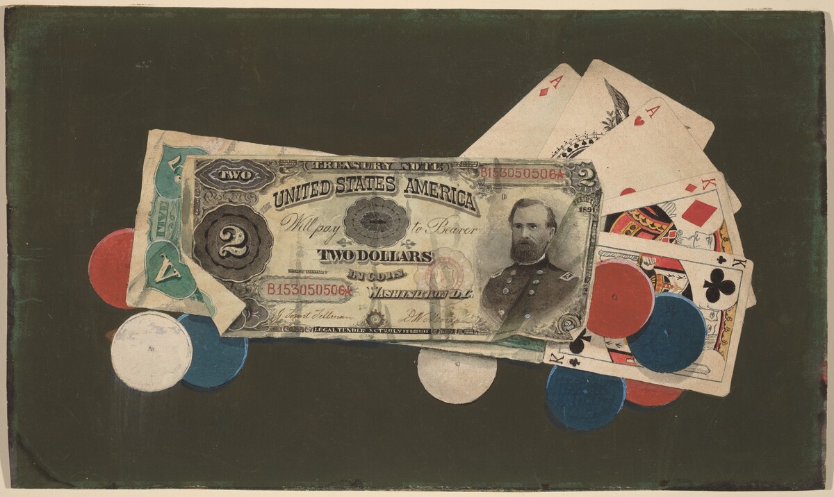 Trompe l'Oeil: A Full House with Chips, $2 and $5 Bills by American 19th Century