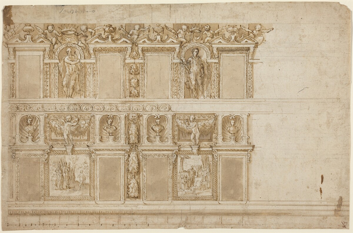 A Palatial Wall Ornamented with Sculptures and Paintings by Andrea Semino