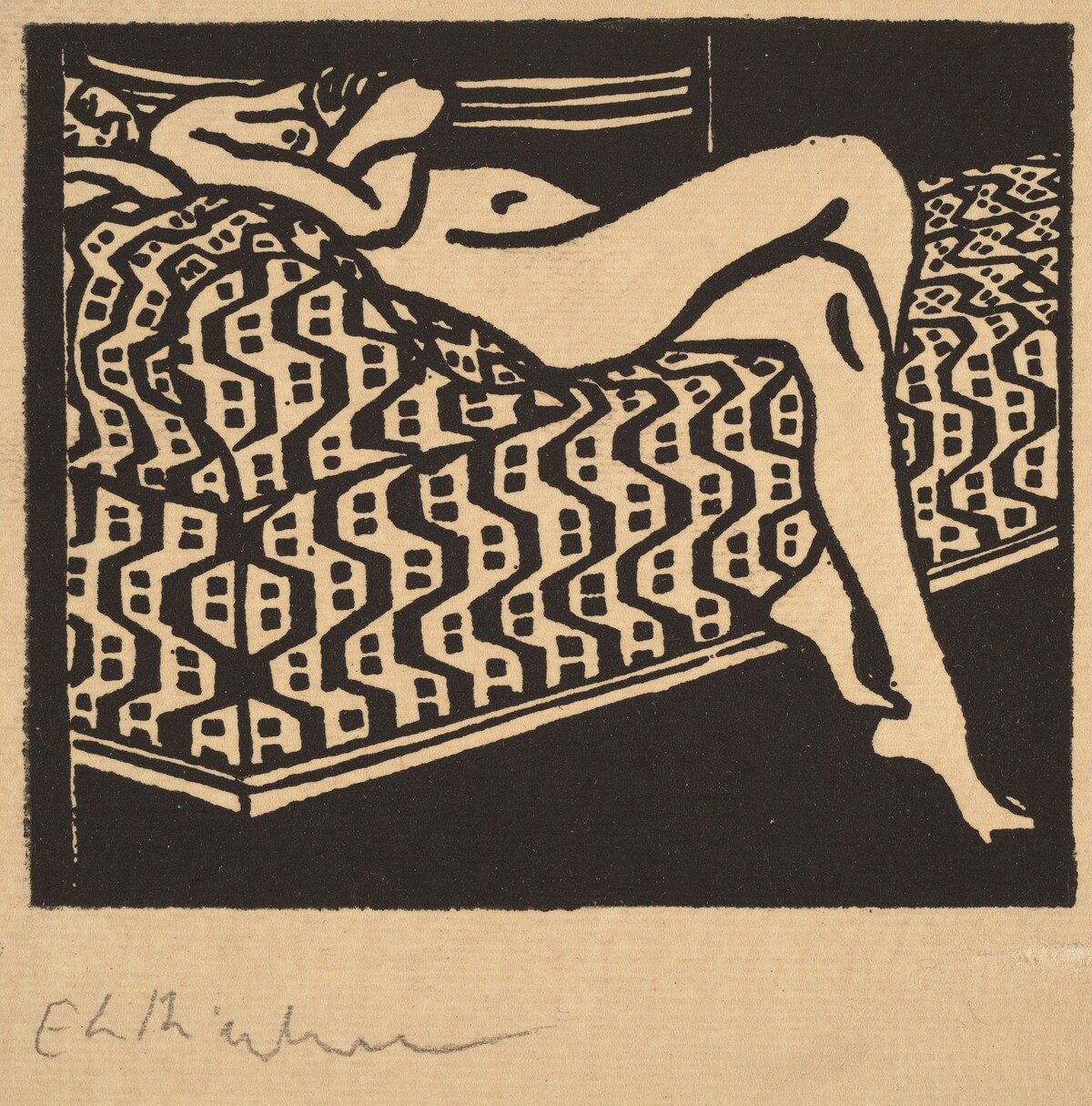 Nude Girl Lying on a Sofa by Ernst Ludwig Kirchner