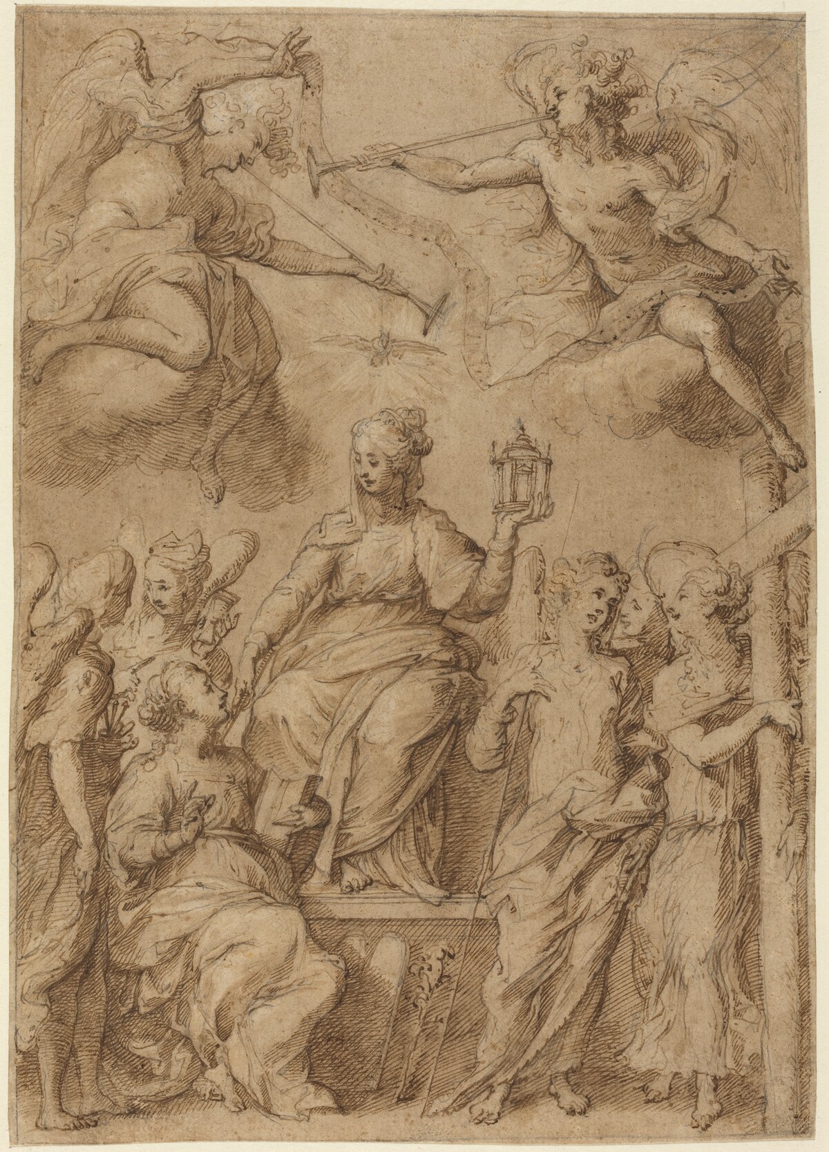 Ecclesia Surrounded by Angels Holding the Instruments of the Passion by Attributed to Bernardo Strozzi