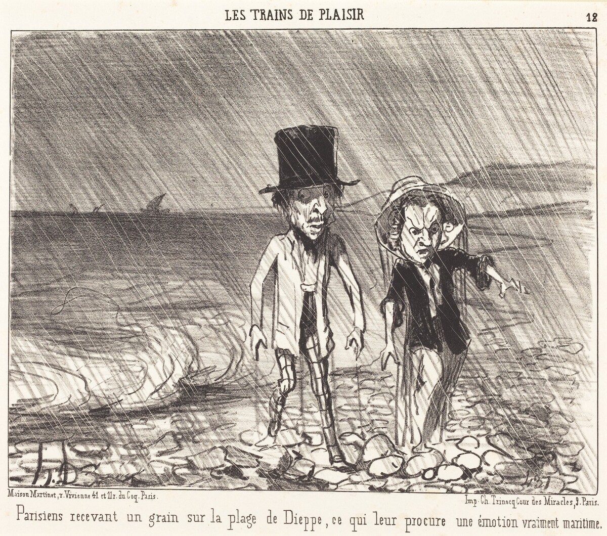 Parisiens recevant un grain... by Honoré Daumier
