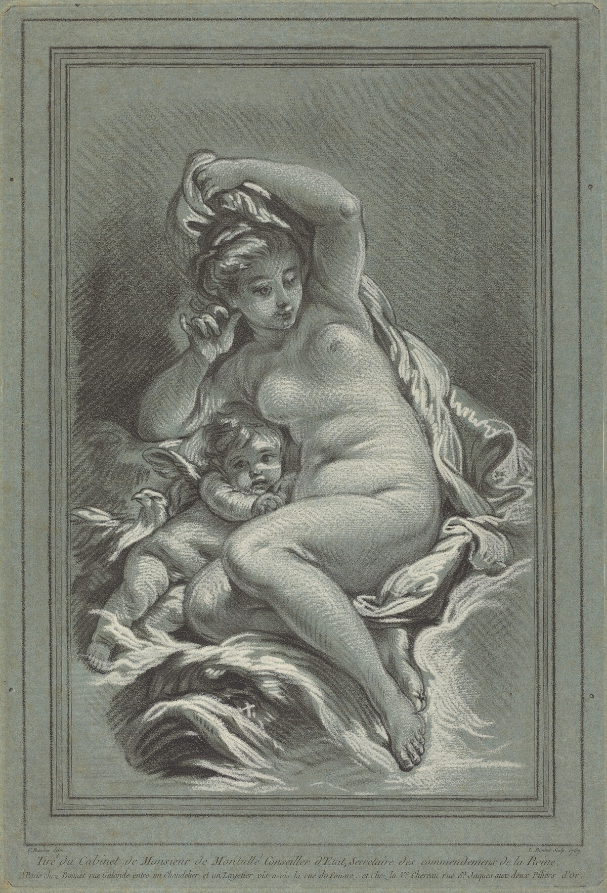 Venus and Cupid on a Dolphin by Louis-Marin Bonnet after Juste-François Boucher