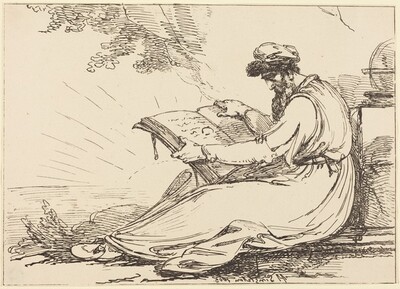 Oriental with Beard, Reading a Book