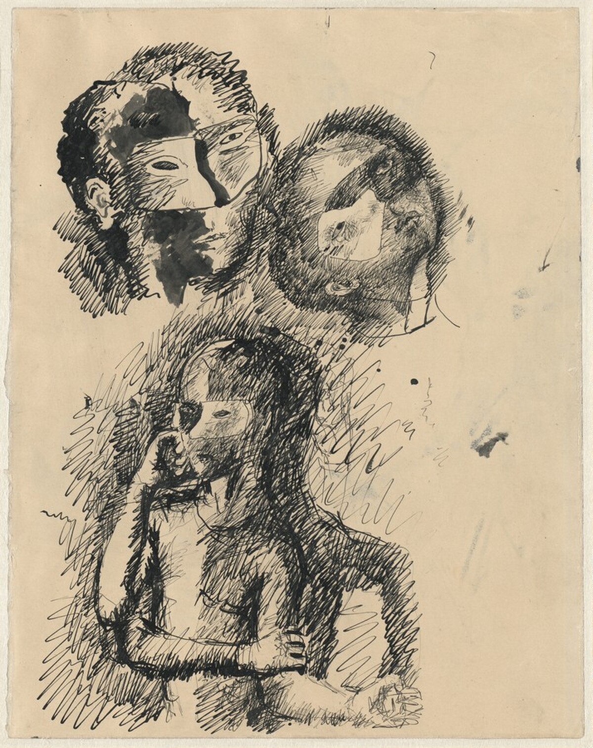 Masked Heads and a Figure (verso) by Pavel Tchelitchew