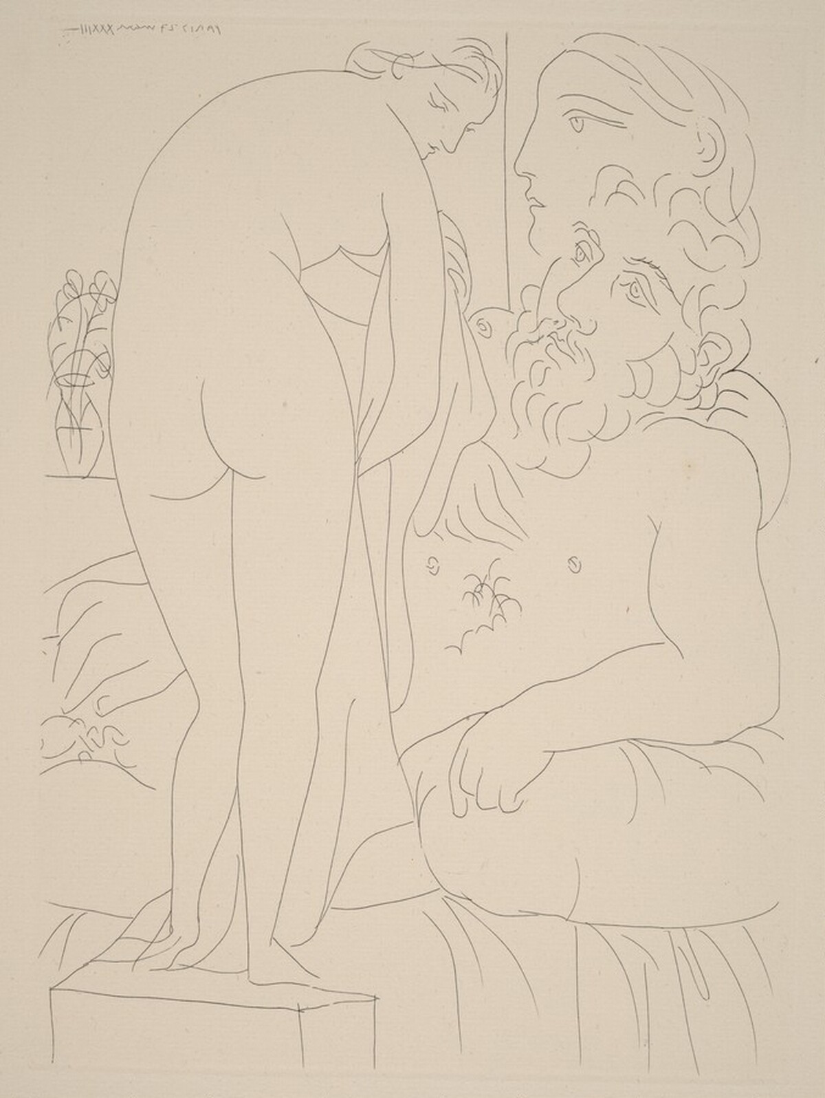 Sculptor Reclining with Marie-Thérèse and Her Representation as a Chaste Venus (Sculpteur au repos avec Marie-Thérèse et sa représentation en Vénus pudique) by Pablo Picasso