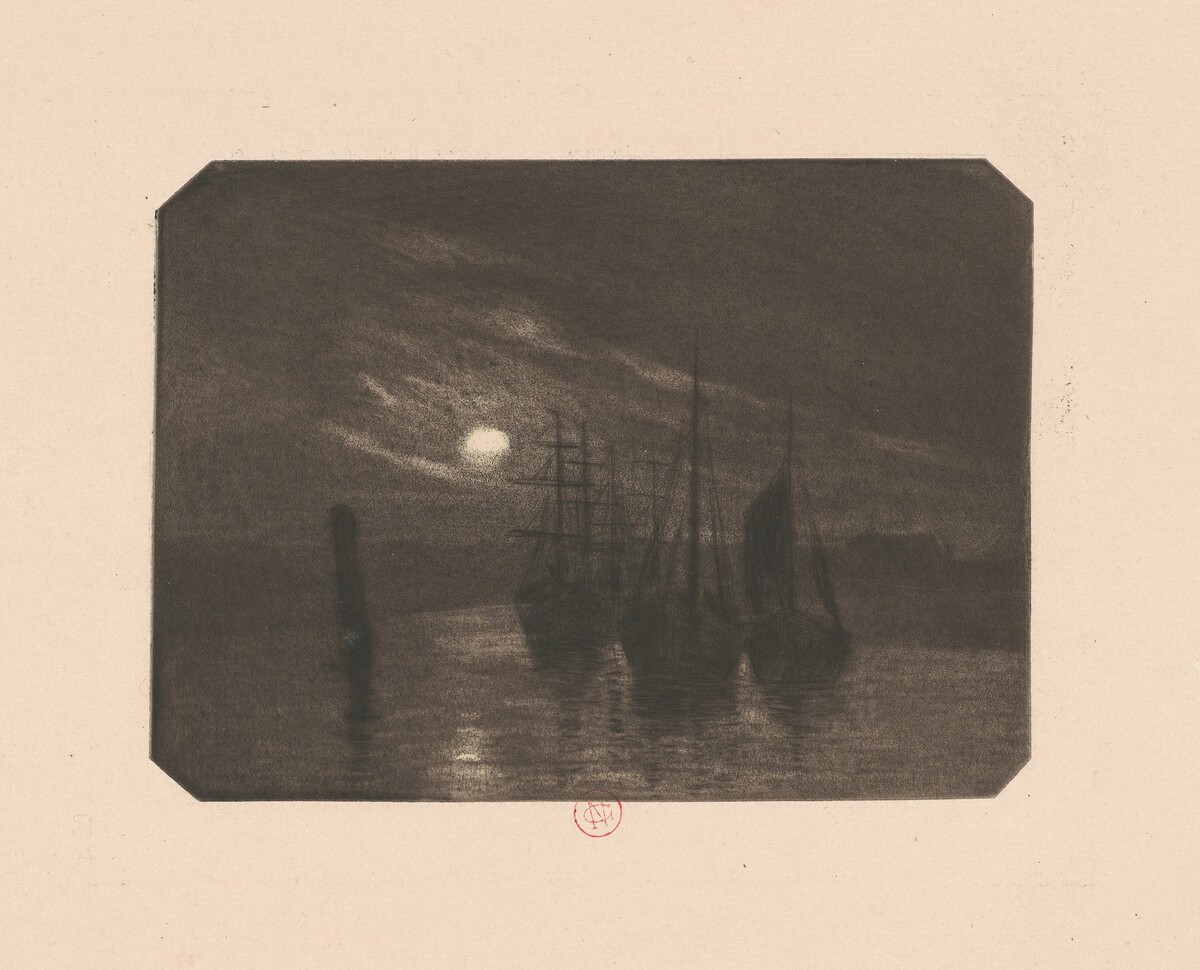 A Moonlit Harbor by Norbert Goeneutte