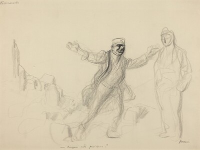 a) Kammerade.  Porquoi cette froideur? (recto); b) Study for German Figure (verso)