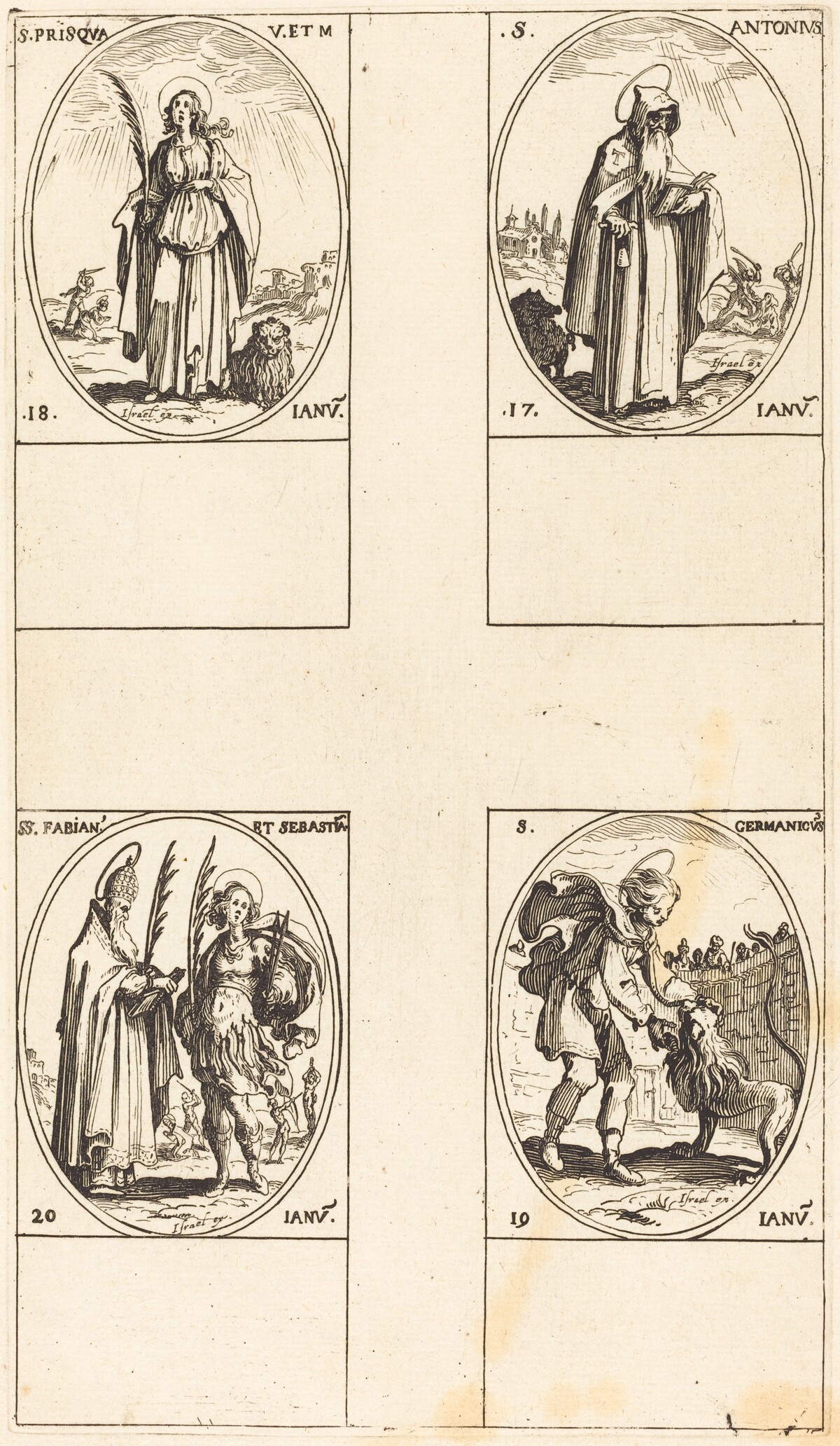 St. Anthony; St. Prisca; St. Germanicus; Sts. Fabian and Sebastian by Jacques Callot