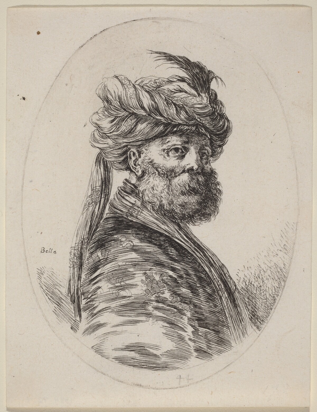 Bearded Moor in a Feathered Turban with a Veil, Turned to the Right by Stefano Della Bella