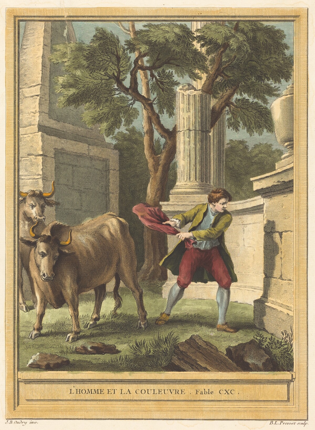 L'homme et la couleuvre (Man and the Snake) by Benoît-Louis Prévost after Jean-Baptiste Oudry