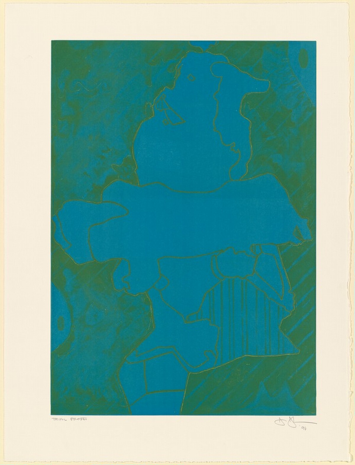Green Angel 2 Experimental Lithos [trial proof] by Jasper Johns