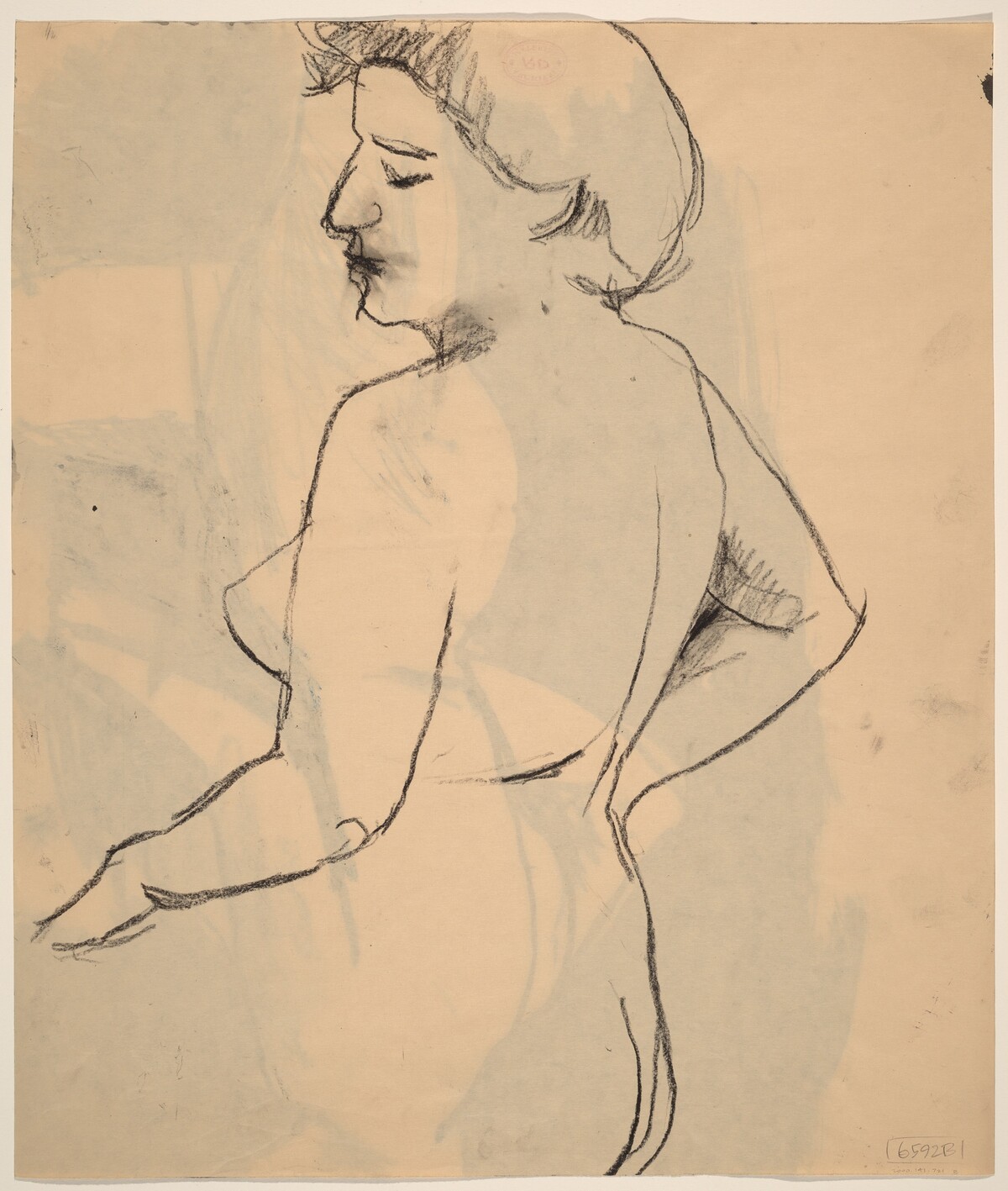 Untitled [side view of a nude female with her eyes closed] [verso] by Richard Diebenkorn