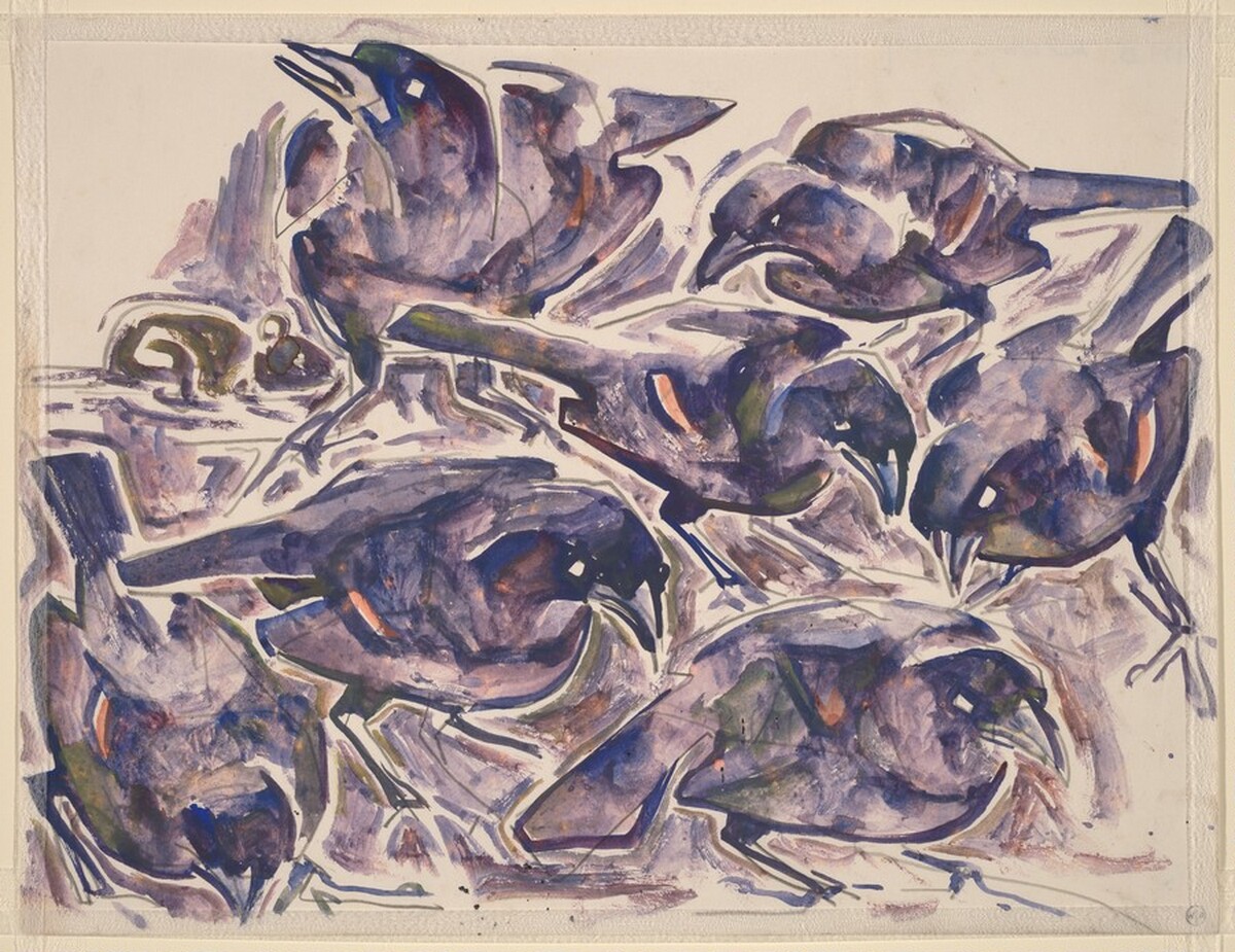 Redwings Eating by Walter Anderson