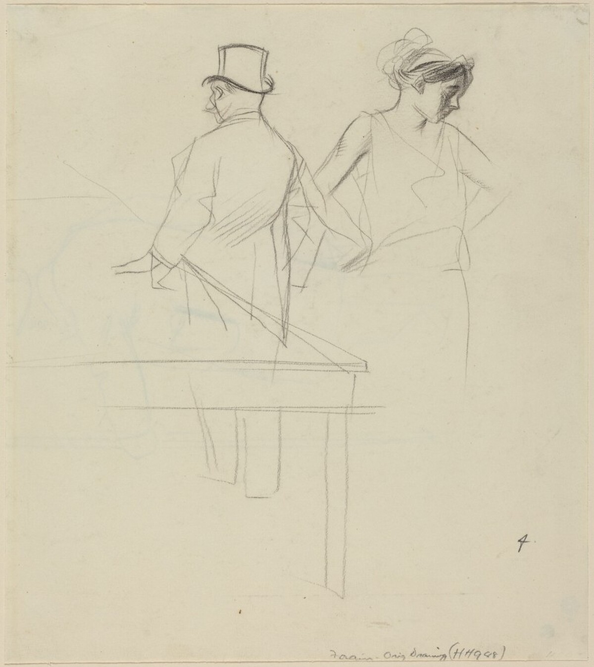 a) Two Figures (recto); b) Man in Overcoat and Top Hat (verso) by Jean-Louis Forain