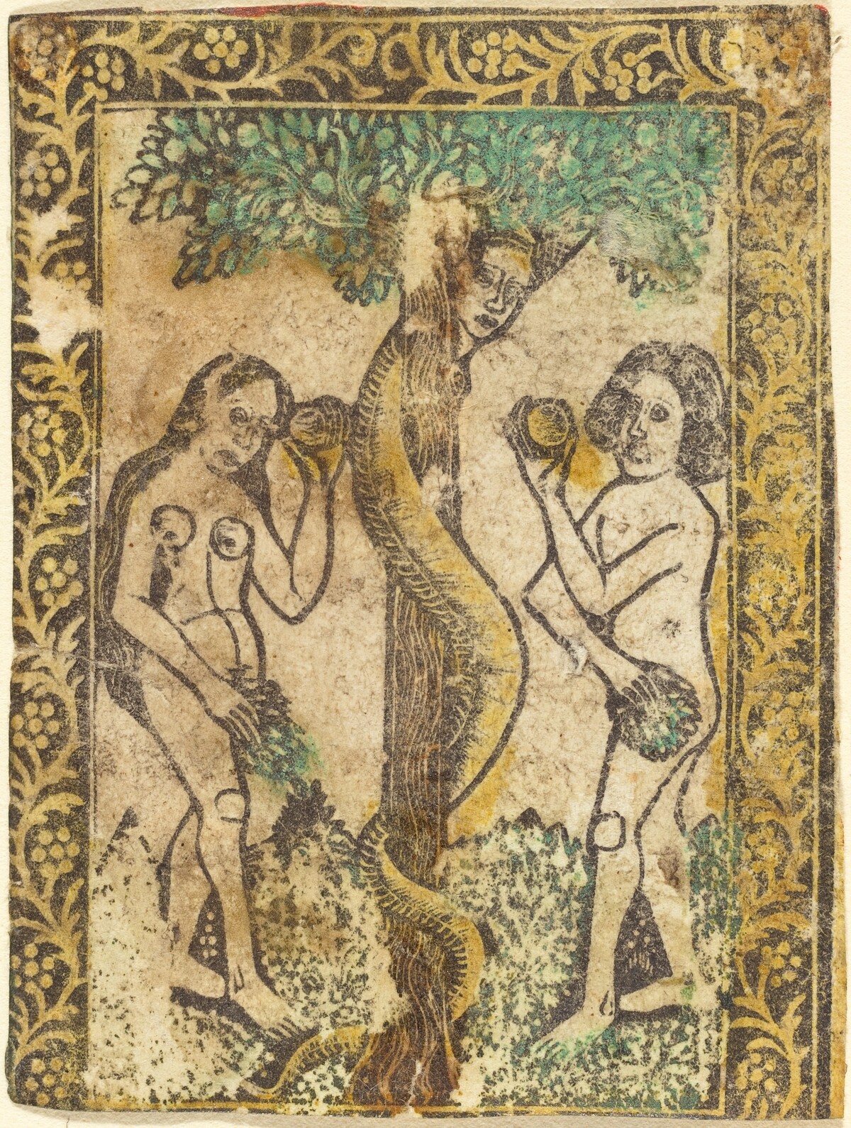Adam and Eve by Workshop of Master of the Borders with the Four Fathers of the Church