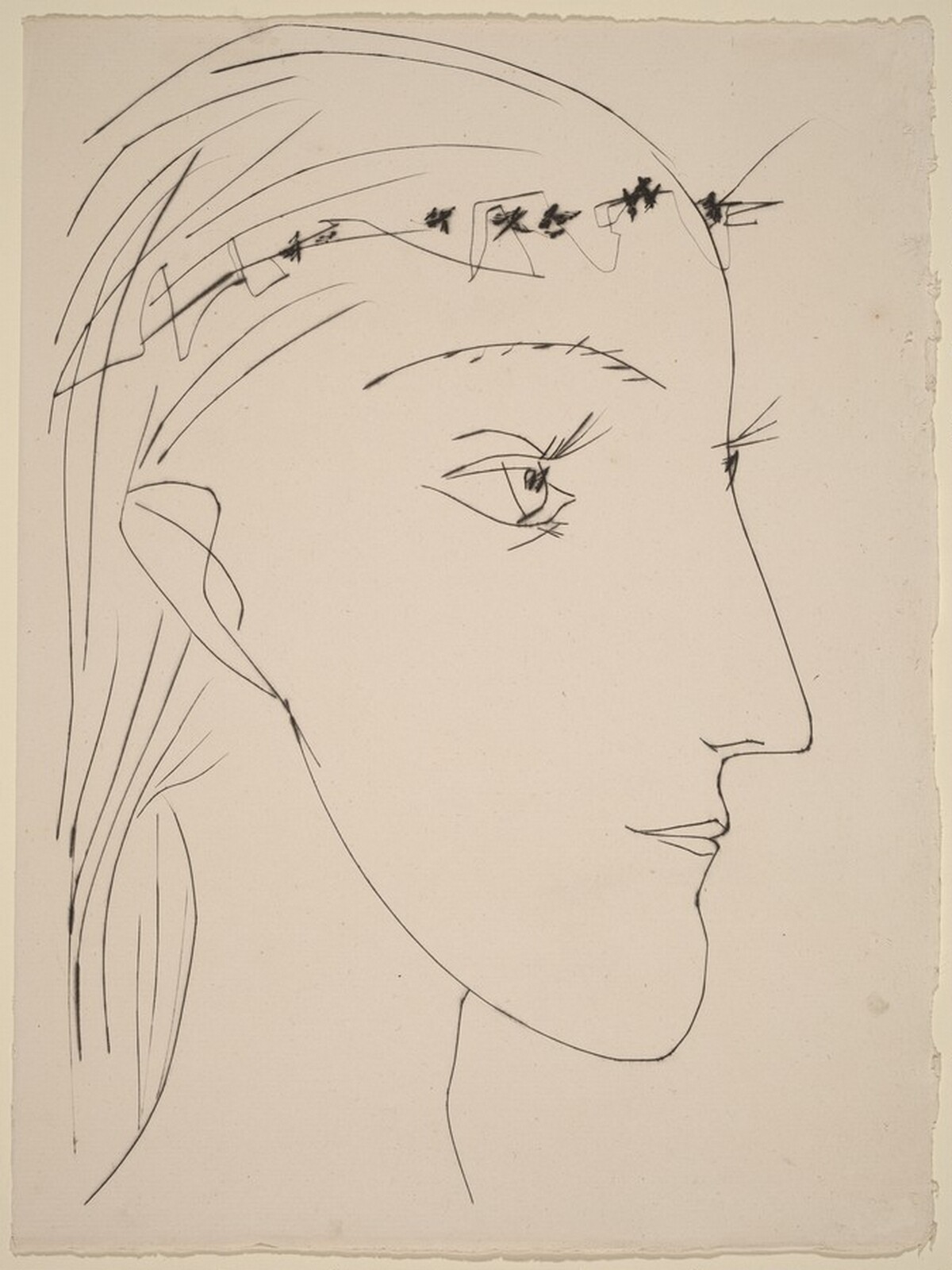 Young Girl in Profile, Crowned with Flowers (Jeune Fille de Profil Couronnée de Fleurs) by Pablo Picasso