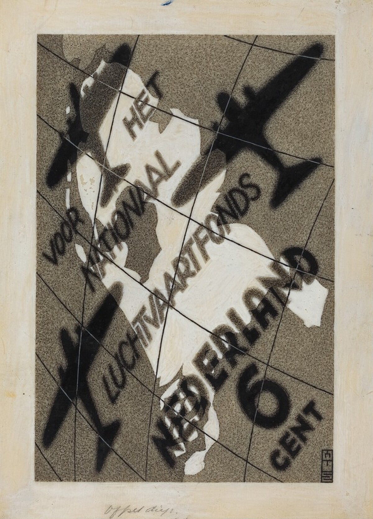 Design for a Postage Stamp: "Voor het Nationaal Luchtvaartfonds" (For the National Aviation Foundation) by M.C. Escher
