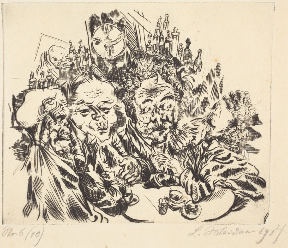 Der Kunstleratelier (Group around a table) by Ludwig Meidner