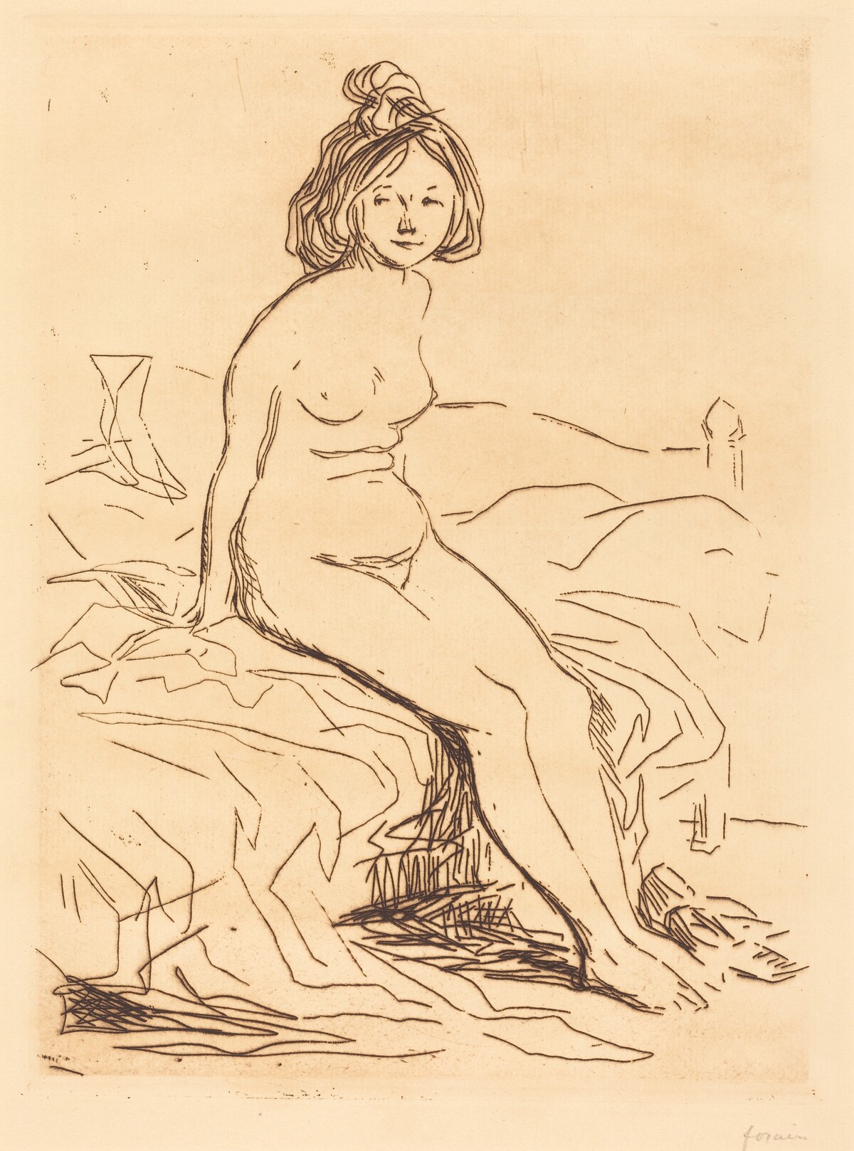 Femme nue, assise sur son lit, de face (Nude Woman, Seated on Her Bed, Front View) by Jean-Louis Forain