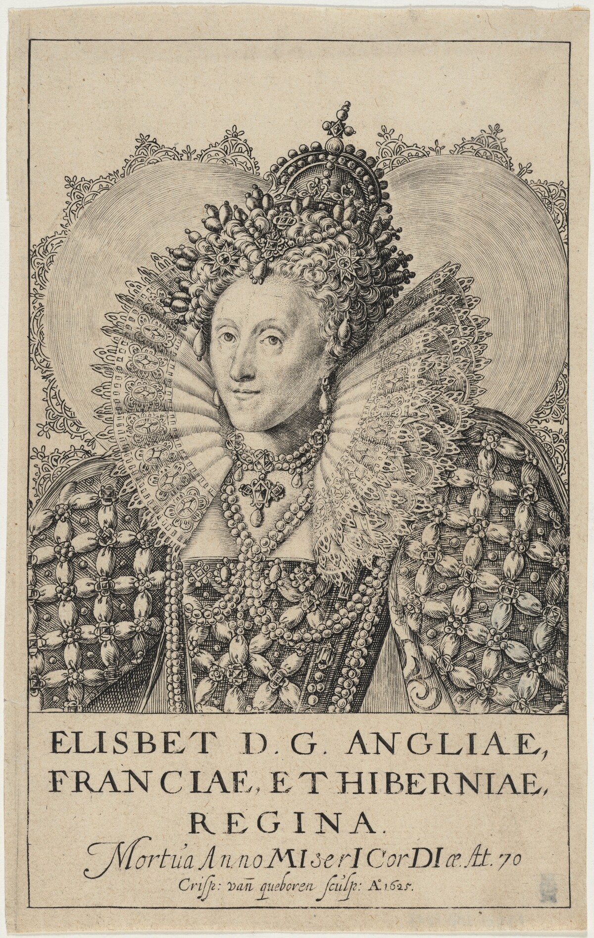 Queen Elizabeth by Crispyn van den Queboorn after Crispijn de Passe I after Isaac Oliver
