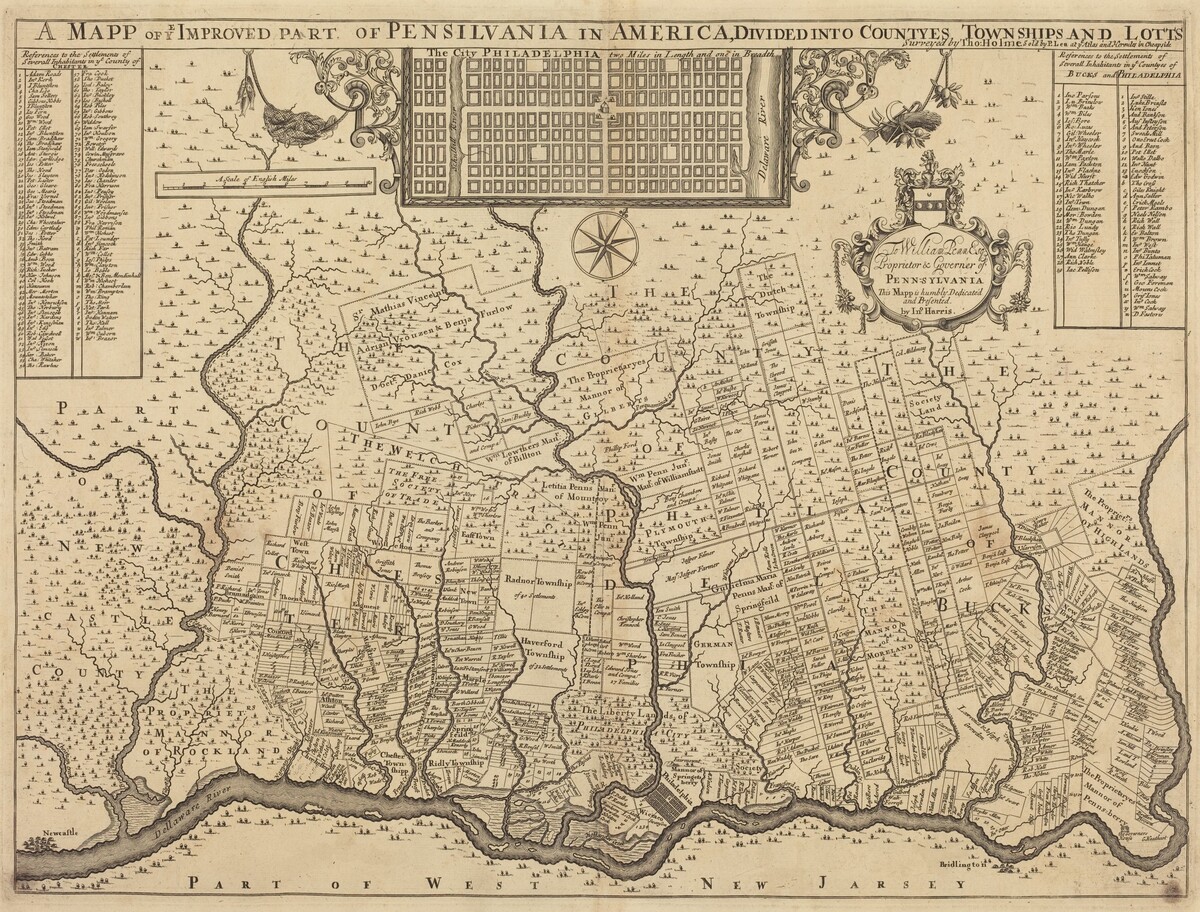 A mapp of ye improved part of Pensilvania in America, divided into countyes, townships and lotts by Thomas Holme
