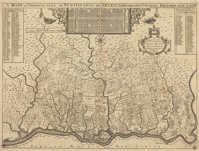 A mapp of ye improved part of Pensilvania in America, divided into countyes, townships and lotts