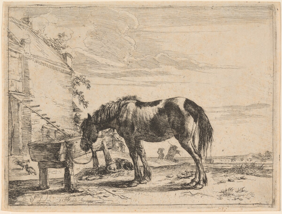 A Horse Bound to a Feeding Trough by Dirck Stoop