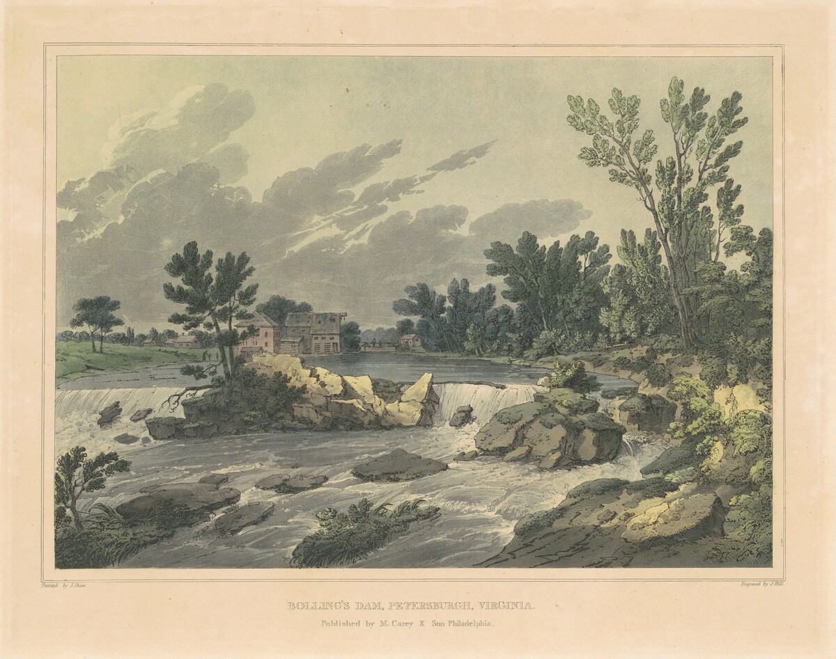 Bolling's Dam, Petersburgh, Virginia by John Hill, after Joshua Shaw