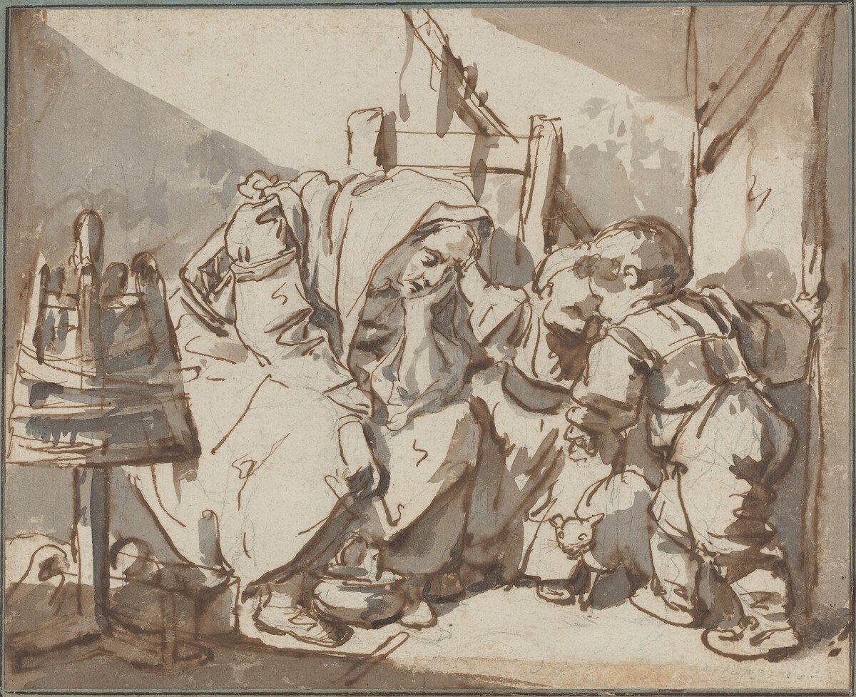 A Tired Woman with Two Children by Jean-Baptiste Greuze