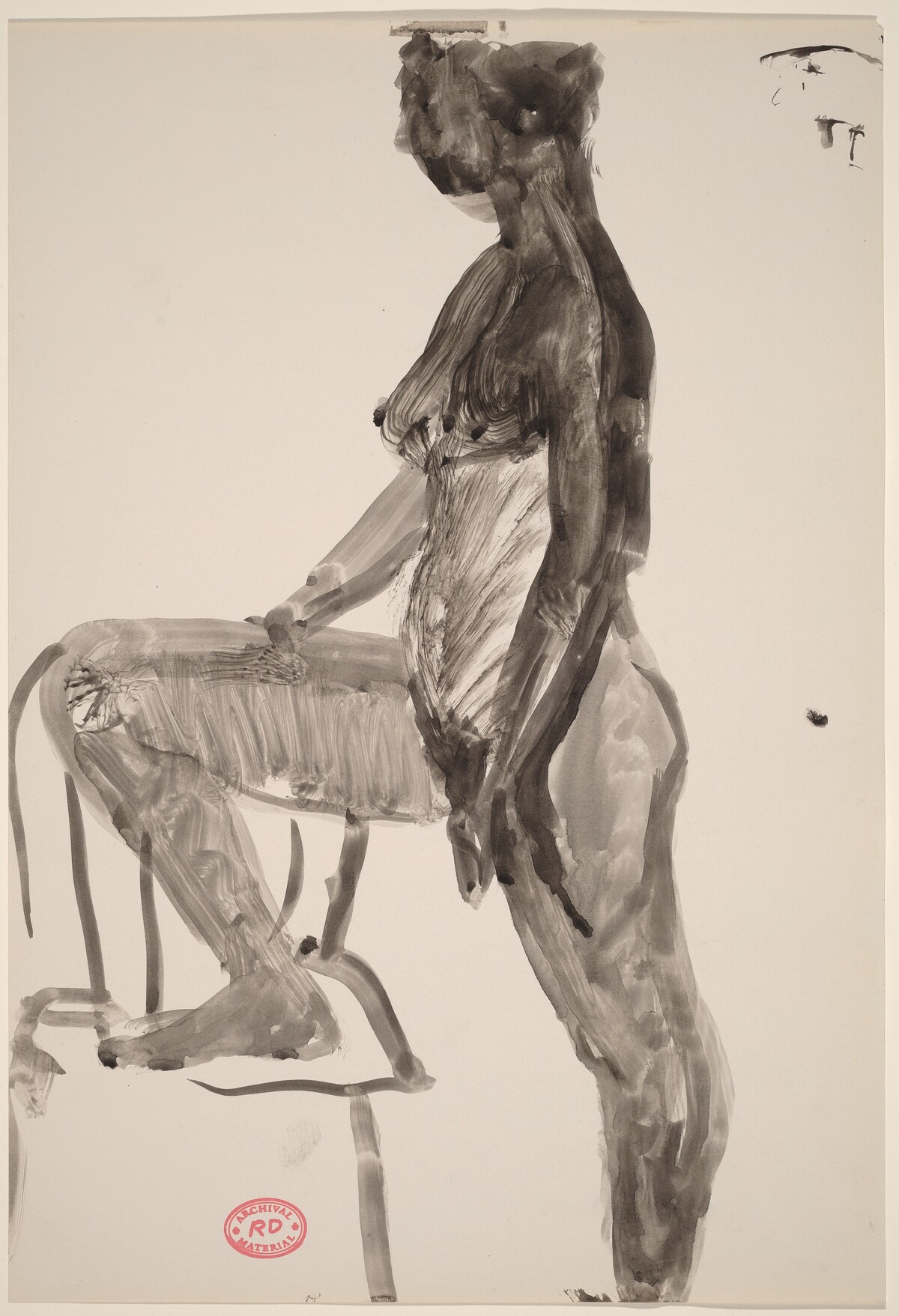 Untitled [standing female nude with right foot in chair: side view] by Richard Diebenkorn