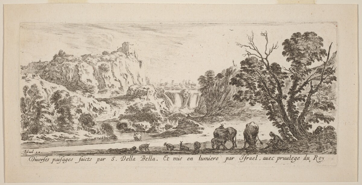 Landscape with Waterfall by Stefano Della Bella