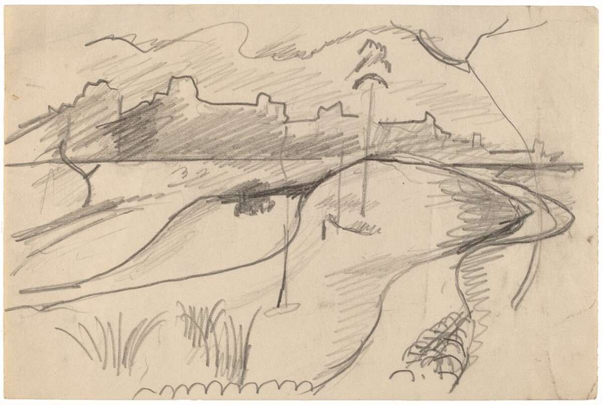 Grassy Peninsula with City Seen Across River by Mark Rothko
