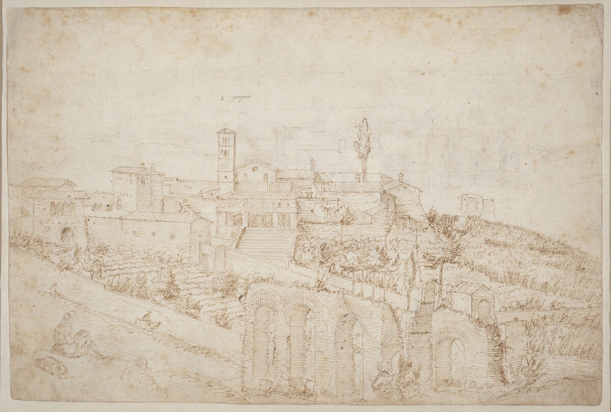 The Church of S. Gregorio Magno on the Celian Hill (verso) by Antonie van den Wyngaerde
