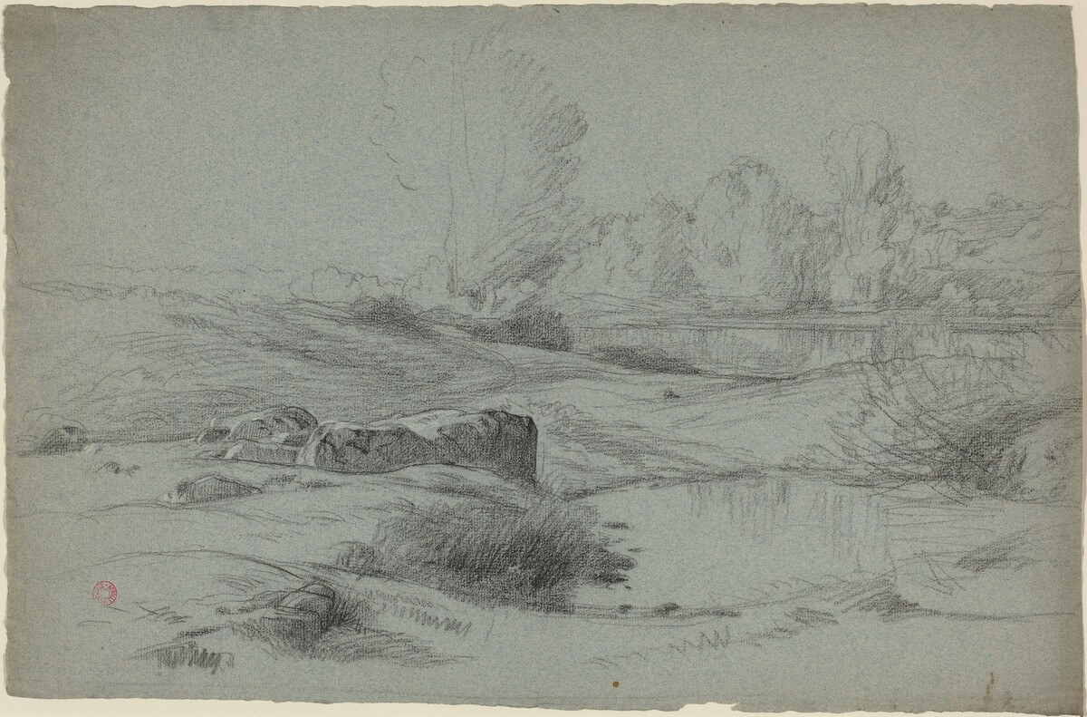 A Rocky Meadow by a River by Jean Achille Benouville