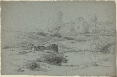 A Rocky Meadow by a River