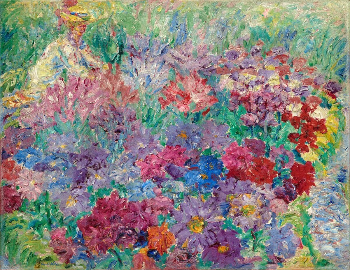 Flower Garden, Kneeling Woman with Hat by Emil Nolde