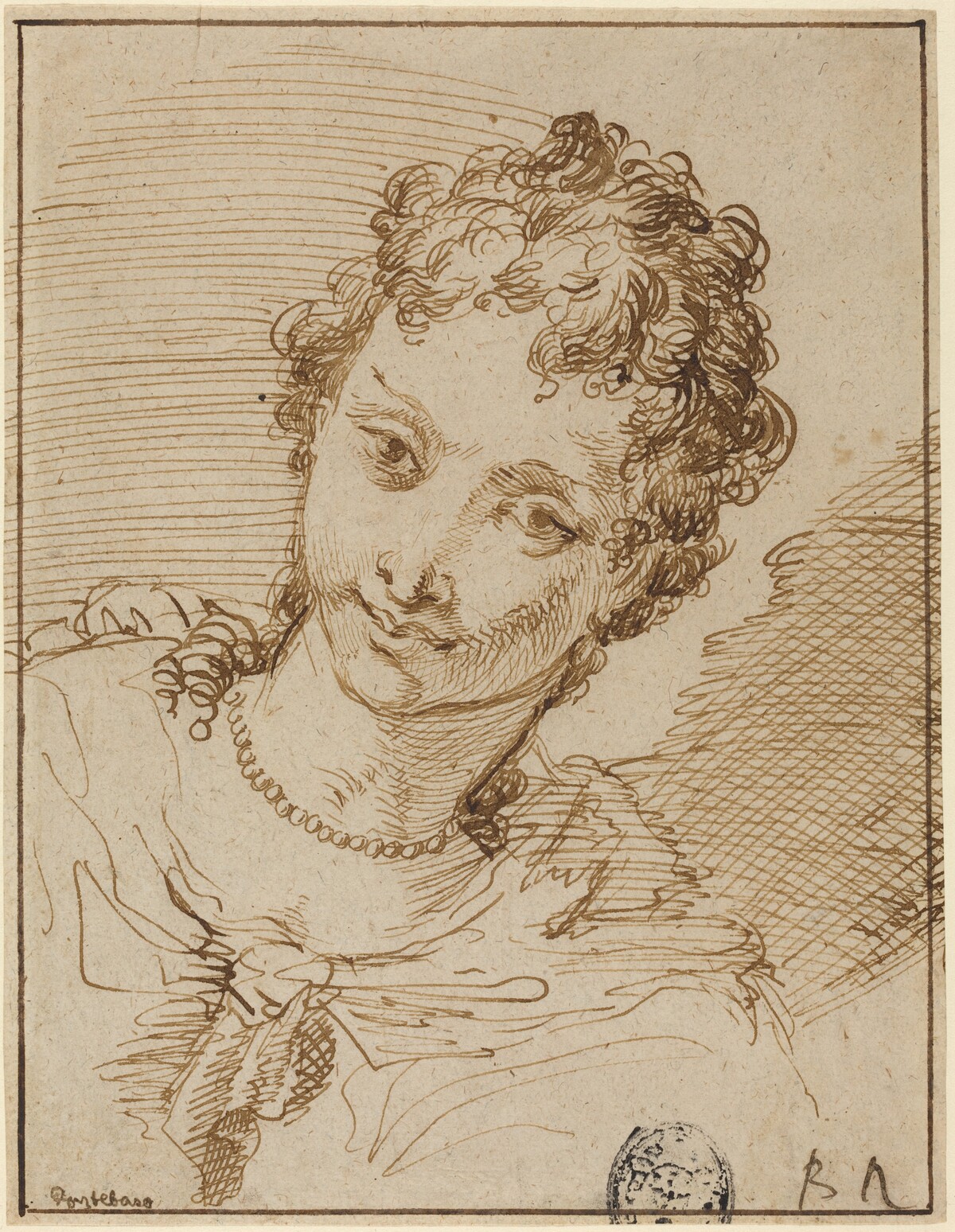 Elegant Young Woman with a Pearl Necklace by Francesco Fontebasso