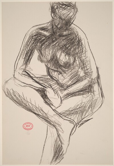 Untitled [seated nude leaning forward on crossed leg]