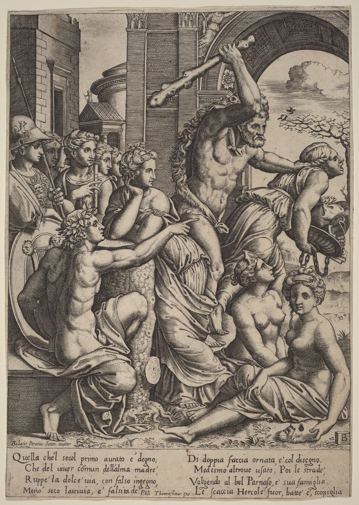 Envy Driven from the Temple of the Muses by Master of the Die after Baldassare Peruzzi