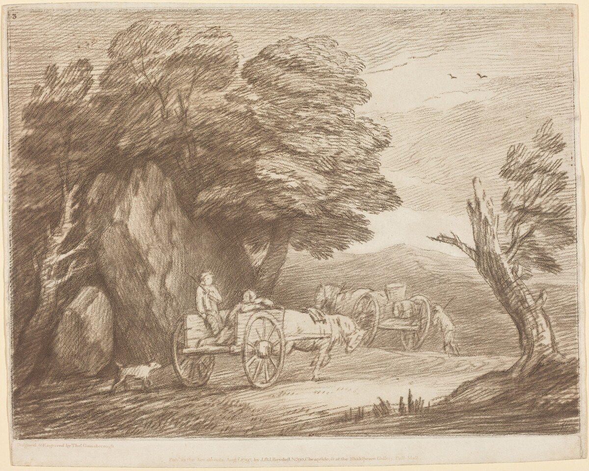 Wooded Landscape with Two Country Carts and Figures by Thomas Gainsborough (artist); John & Josiah Boydell (publishers)