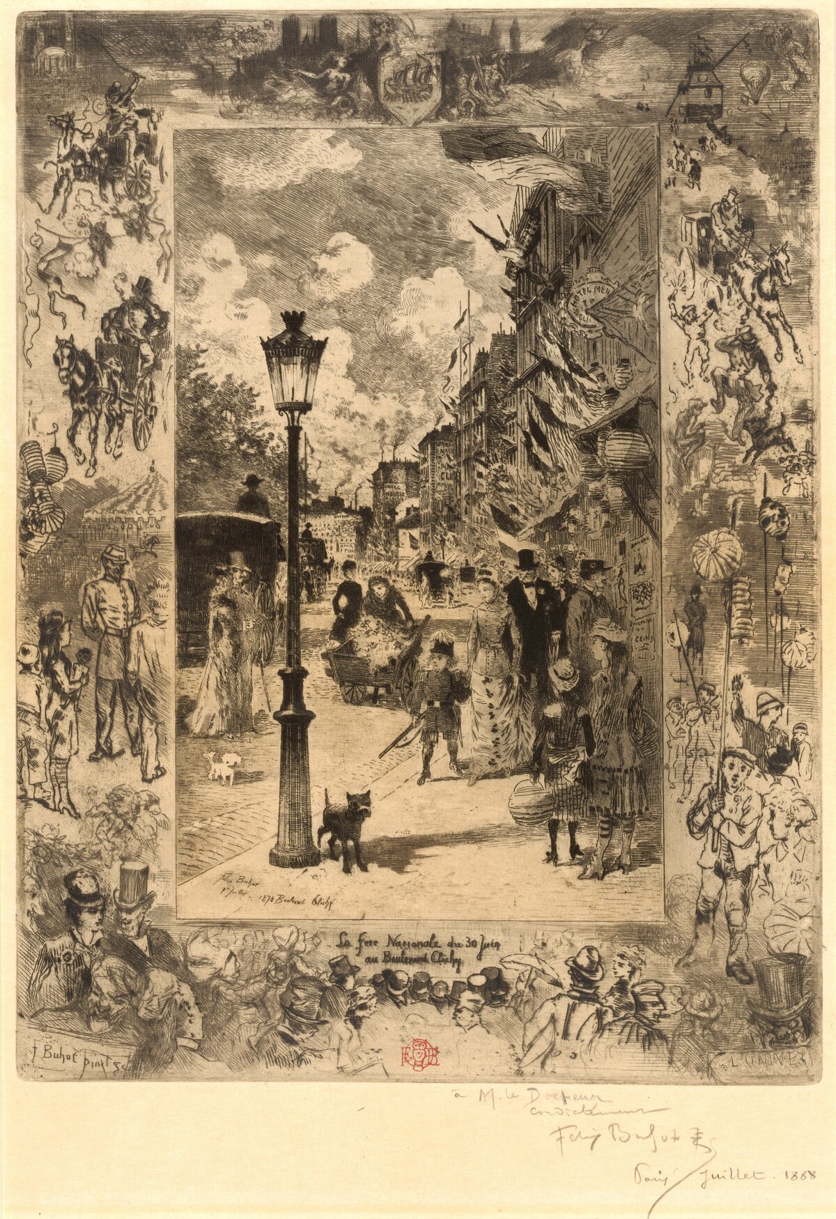 La Fête nationale au Boulevard Clichy (National Holiday on the Boulevard de Clichy) by Félix-Hilaire Buhot