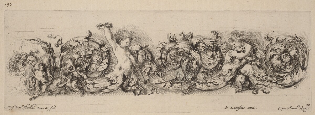 Ornamental Frieze with Children and Dogs by Stefano Della Bella