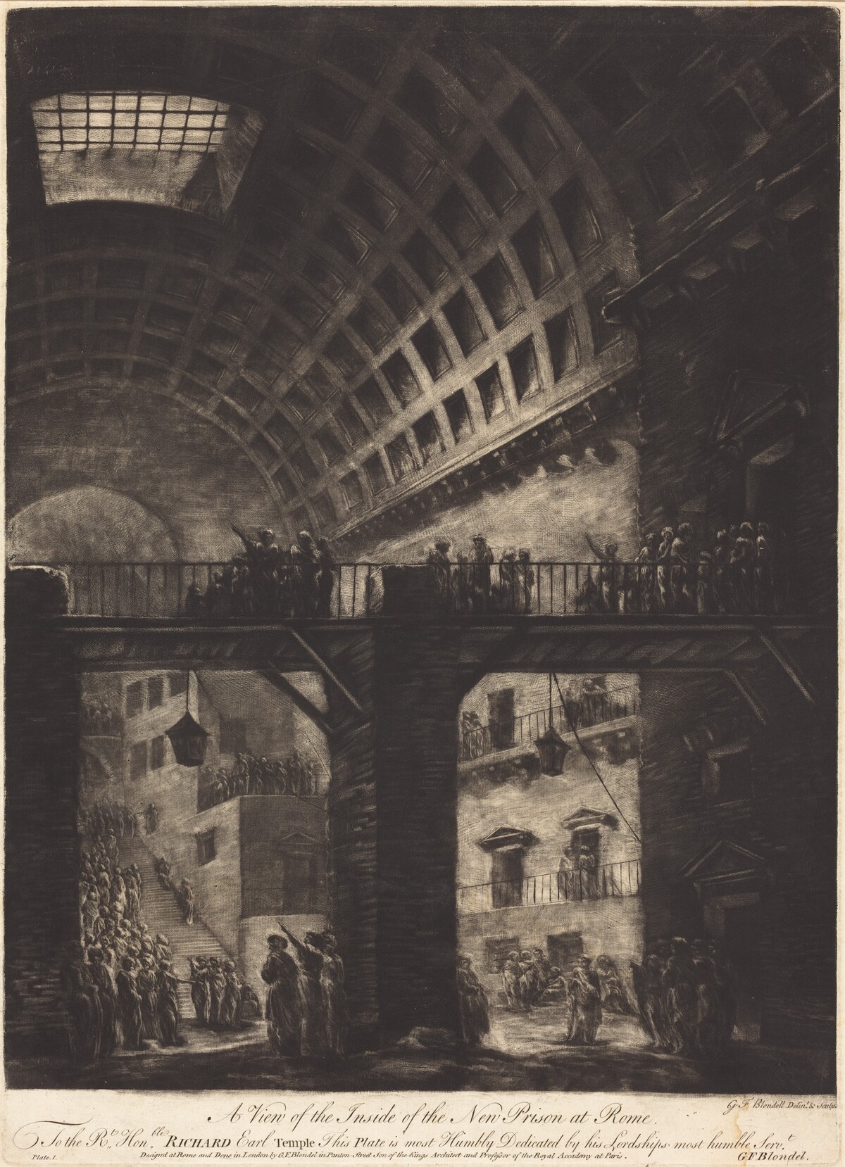 A View of the Inside of the New Prison at Rome by Georges François Blondel