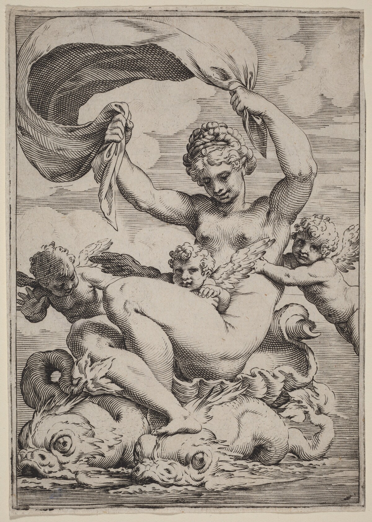 Venus or Galatea Supported by Dolphins by Agostino Carracci